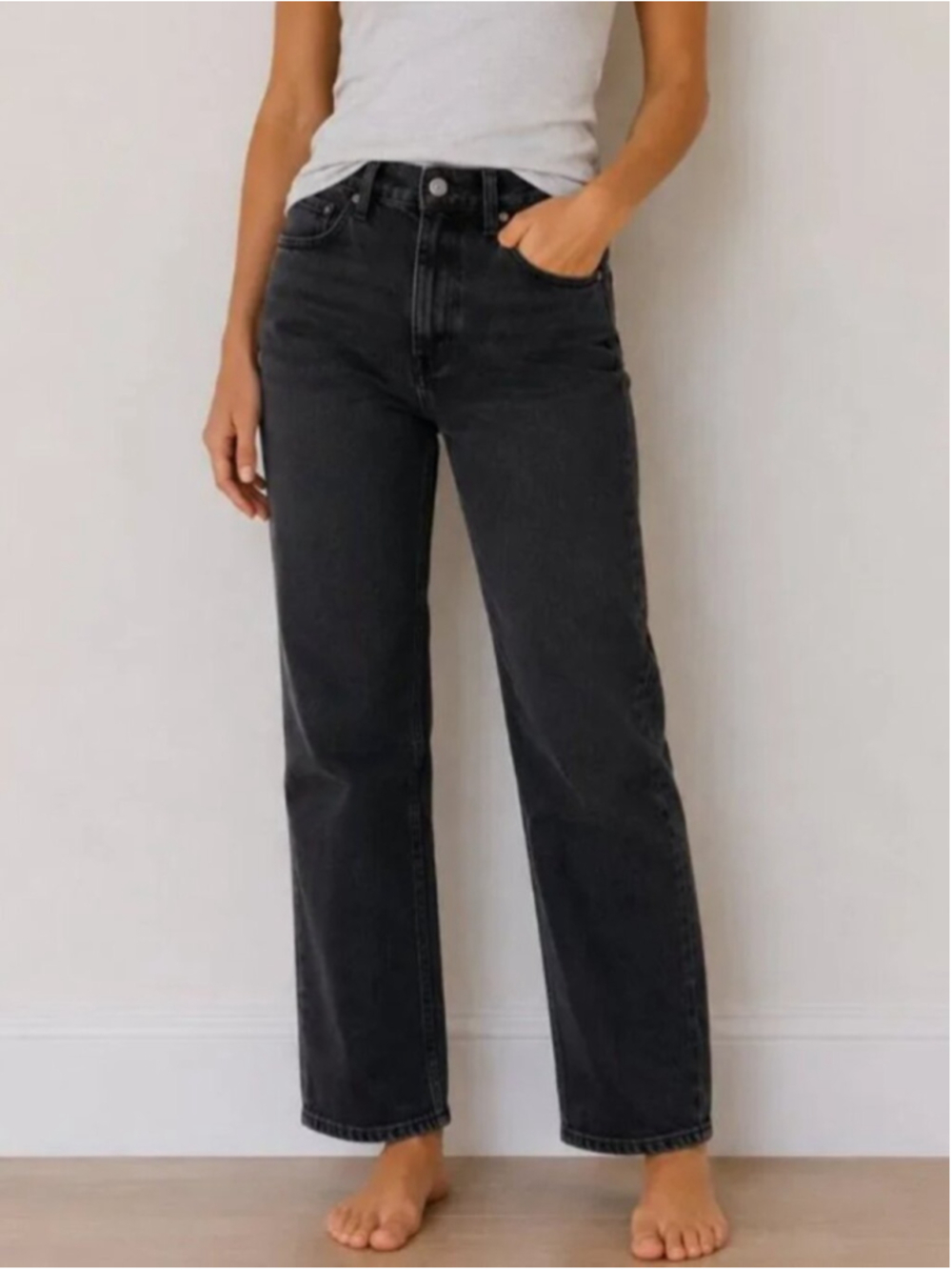 DENIM FORUM The Arlo High Rise 28" Straight Jeans Washed Black Sz 31 Aritzia